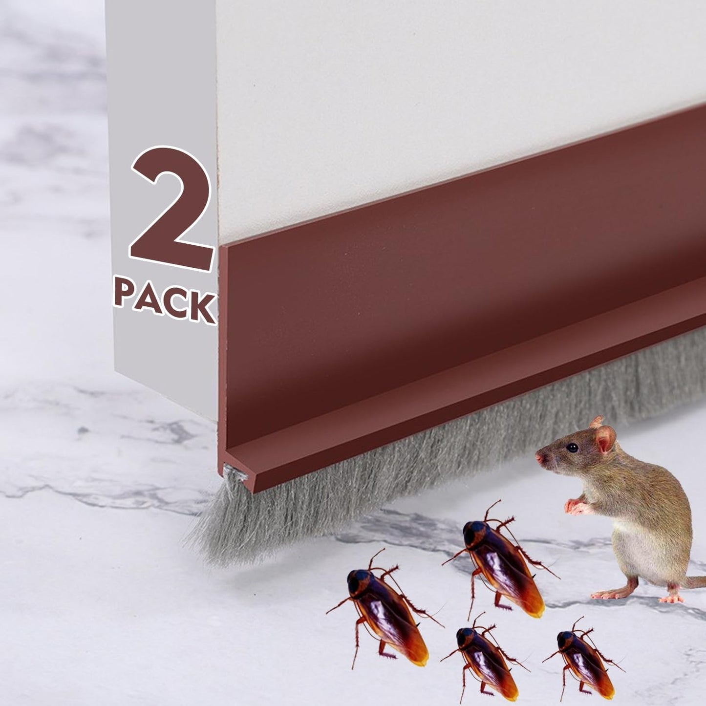 2 Pack Door Sweep Brush, Under Door Draft Stoppers with Brush, Draft Stopper for Bottom Reduce Noise, Weather Stripping for Doors Exterior with Self Adhesive, 2" W x 39" L, White