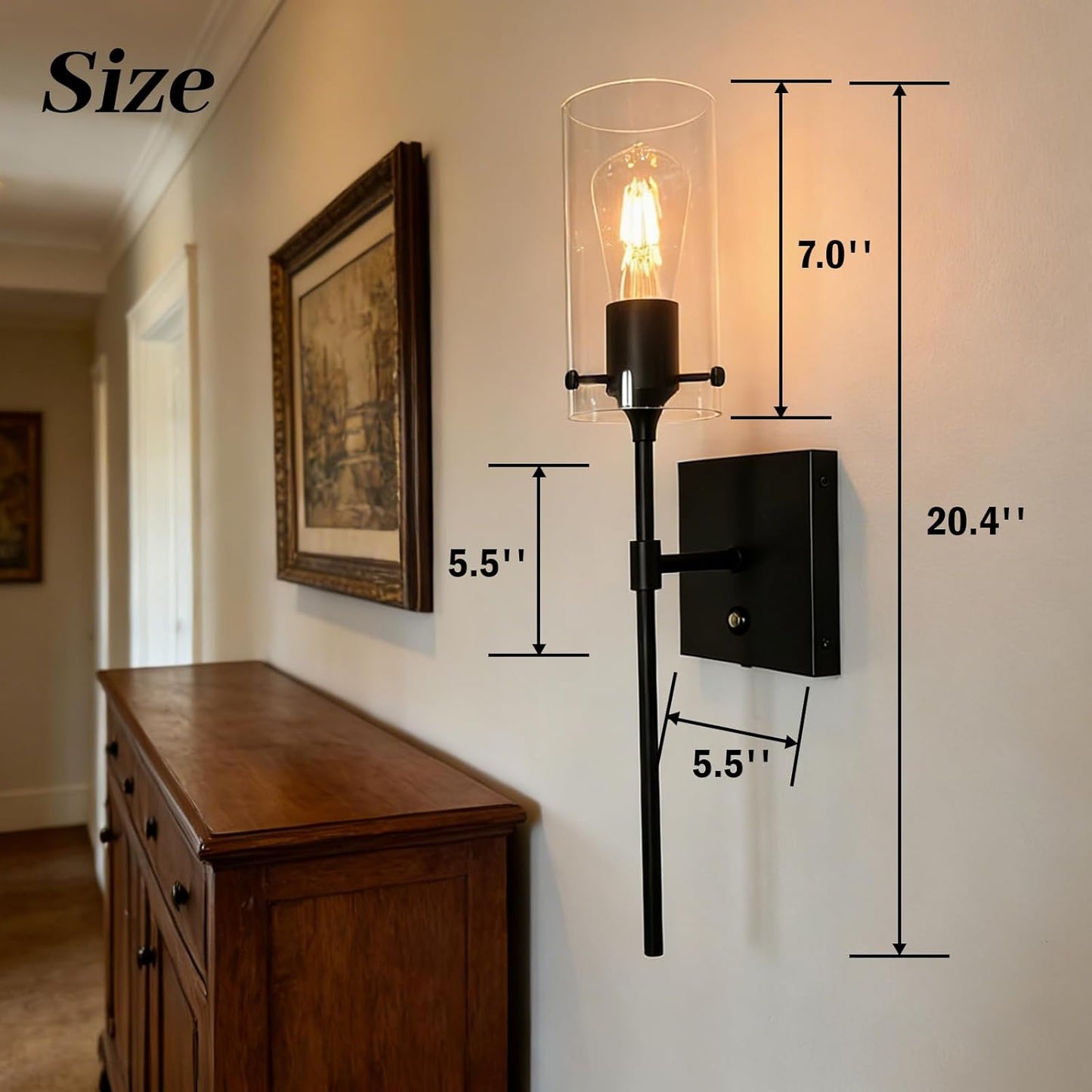 Wireless Wall Sconces with Remote Control, Black Battery Operated Wall Sconces Set of 2, Rechargeable Dimmable Wall Light for Bedroom Living Room Bathroom Hallway Entryway Stairwell,3 Colors