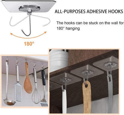 Adove Adhesive Hooks for Hanging, Heavy Duty Wall Hooks 20 Pack, Removable Sticky Ceiling Hooks, Transparent Self Adhesive Shower Hooks, Water & Oil Proof Strong 22lb(Max) Door Coat Hooks