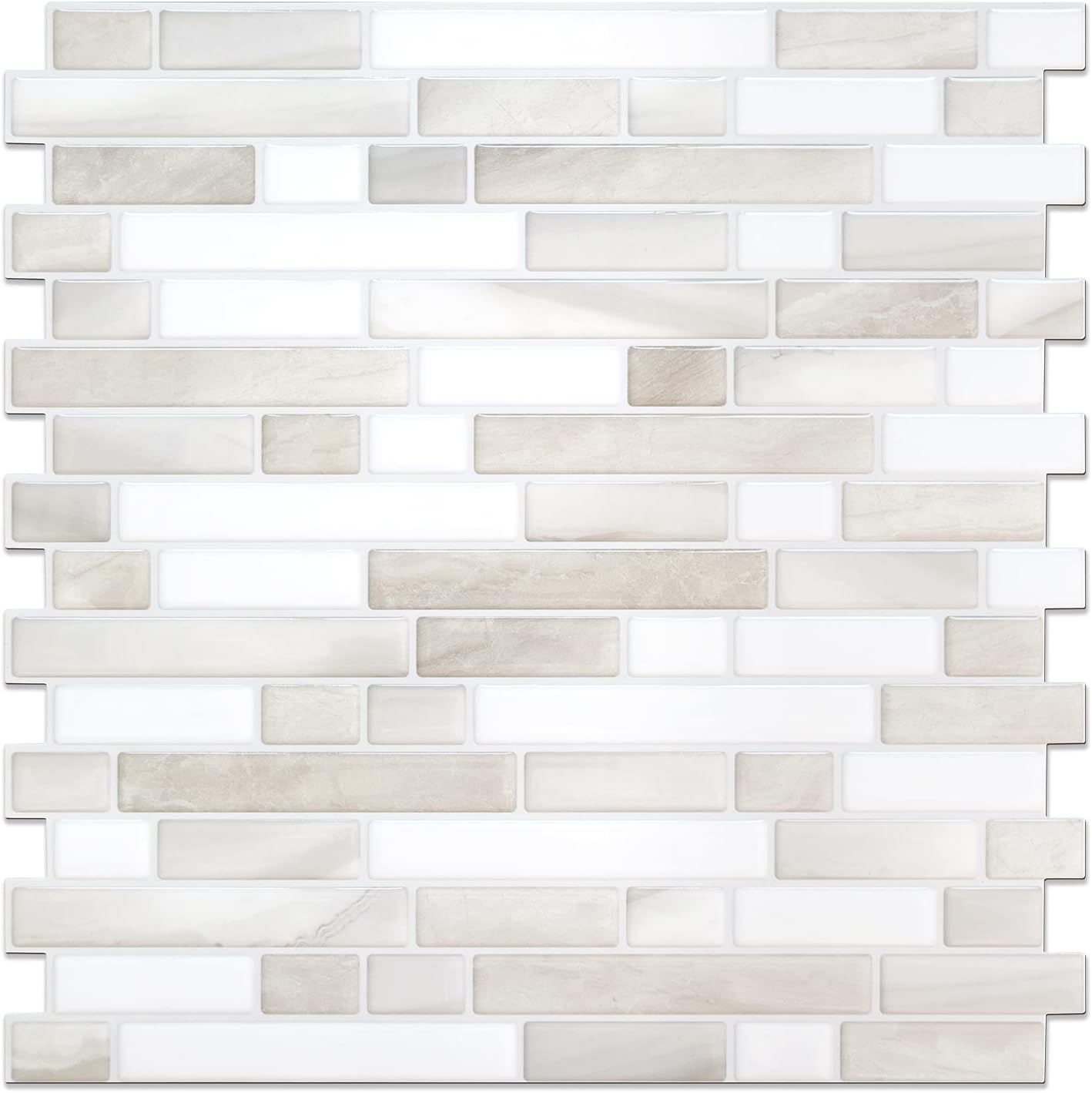 STICKGOO Thicker Design Peel and Stick, Self Adhesive Stick On Tile Backsplash for Kitchen and Bathroom, Beige & White, 12”×12”, 10 Sheets