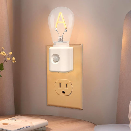 LED Motion Sensor Night Light, Plug-in, Dusk-to-Dawn Sensor, E-Type 2200K Warm, Motion-Activated LED Nightlight for Bedroom, Bathroom, Kitchen, Hallway, 1-Pack