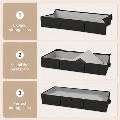 Vailando Side-Supported Under Bed Storage Containers, 6 Inches Tall 60L Underbed Storage Bins with Sturdy Handles and Sidewalls, Closet Organizer for Clothes, Blankets, Seasonal Items, Beige, 2-Pack