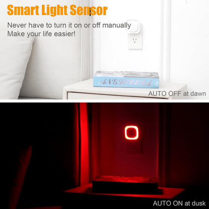 YUNLEX 2 Pack Red Night Light with Dusk to Dawn Sensor, Eye-Care Reflected Glow, 0% Blue Light True Red LED, 3-Level Brightness, Auto On/Off, Plug-in Nightlight for Sleep, Kids, Bedroom, Bathroom