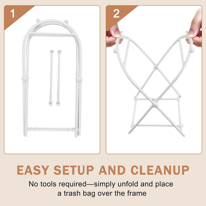 Trash Bag Stand, Foldable Trash Bag Holder Kitchen Trash Bag Rack Indoor Outdoor Trash Can Stand for Kitchen, Camping, Picnic (White)