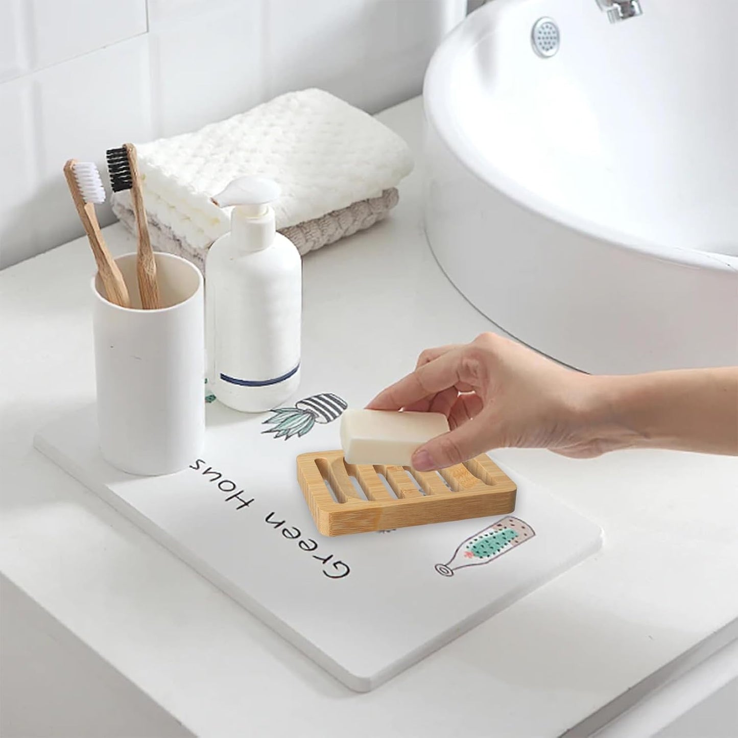 2 Pack Wooden Soap Holder Bamboo Soap Dish for Shower with Self Draining Tray Natural Bar Soap Holder and Soap Saver for Bathroom Kitchen Sink