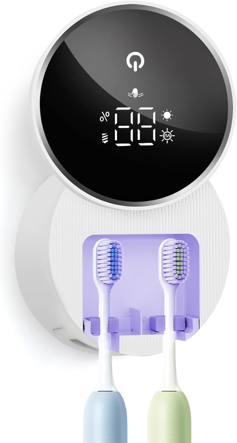UV Toothbrush Sanitizer and Holder, WONICO Smart Tooth Brush Holders for Bathroom, Toothbrush Wall-Mounted Cleaner Organizer with Auto-Inductive Cover Fits Electric, Manual Toothbrushes for Home