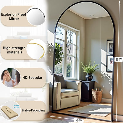 OGCAU Floor Full Length Mirror, 56"x20" Arched Full Body Mirror, Hanging or Leaning, Standing, Wall Mounted with Aluminum Frame for Bedroom Living Room, White