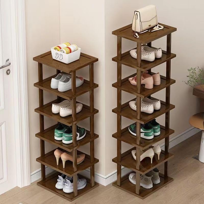Vertical Shoe Rack - Tall Narrow Shoe Rack Organizer for Small Spaces,5 Tier Bamboo Shoen Shelf for Entryway,Closet,Corner,Doorway,Skinny Shoe Shelf Space Saving Shoe Storage,Free Stackable DIY
