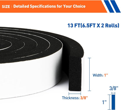 MAGZO Weather Stripping Door Seal, 1/2 Inch Wide X 1/8 Inch Thick Adhesive Foam Tape Soundproof Weatherstripping for Windows, 3 Rolls Total 50FT Black