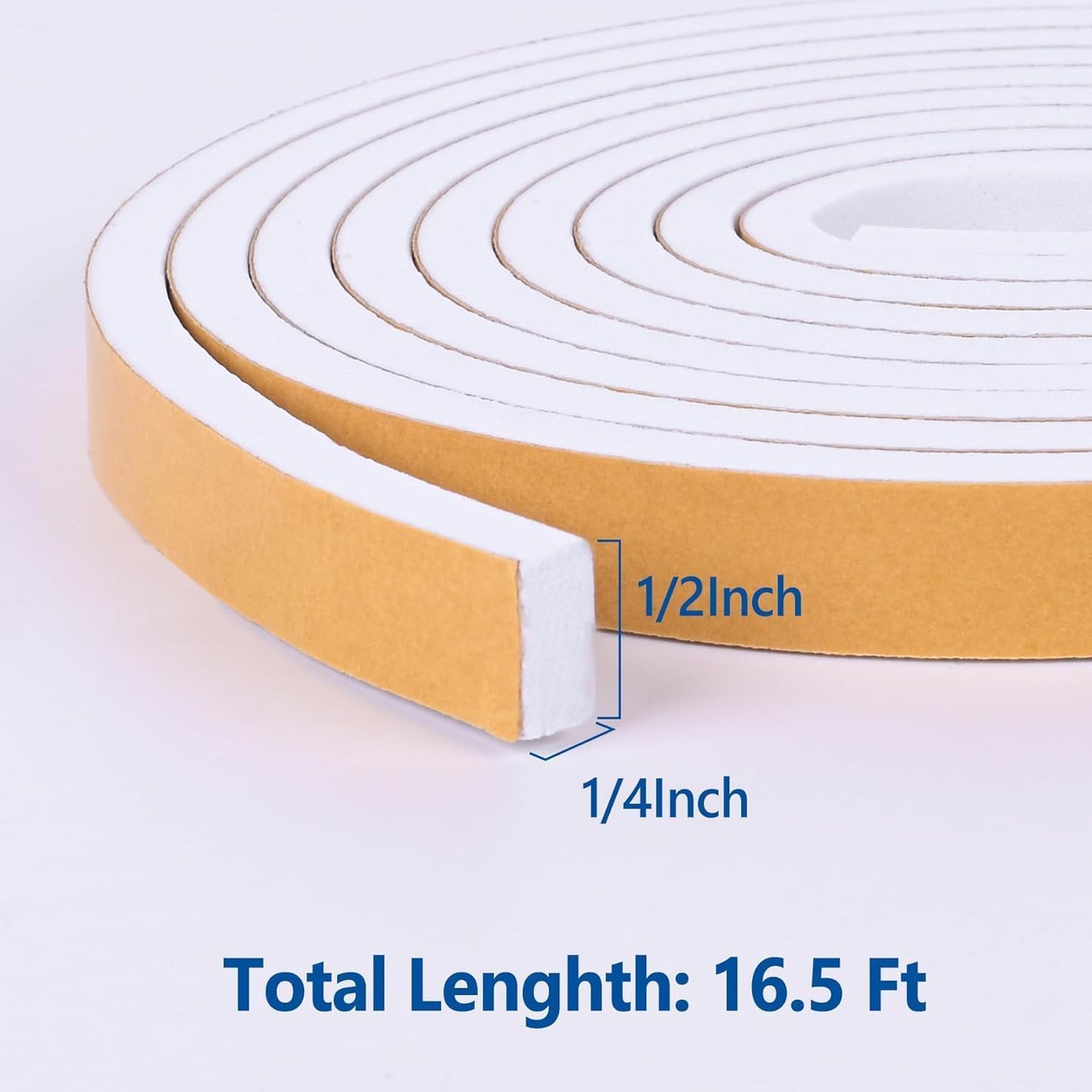 Self Adhesive Foam Tape Weatherstrip 1/2in x 1/4in x 42Ft High Density Foam Insulation Strips Foam Seal Weather Stripping with Strong Adhesive for Door and Window Sound Isolation Soundproofing, White