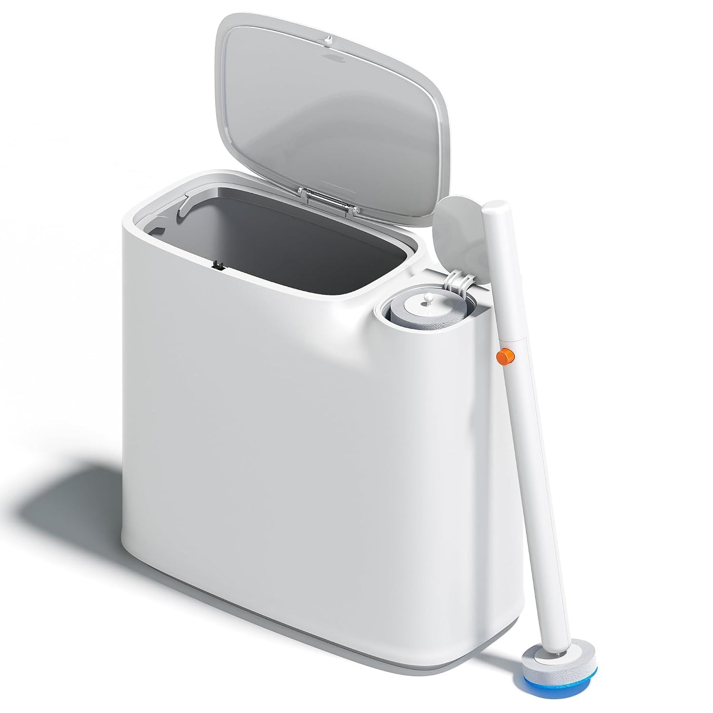 CTIME Bathroom Trash Can Set - Narrow White Plastic Small Trash can, a Toilet Wand, Toilet Brush Holder and 36 Refills, 2 Gallon Trash can with pop-up lid, Suitable for bathrooms and Small Toilets.