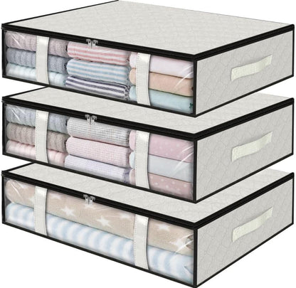 StorageRight Under Bed Storage Bags 3 Pack, 40L Large Clothes & Comforter Storage Containers with Clear Window, Breathable Fabric Organizer for Blankets, Bedding, Seasonal Clothing