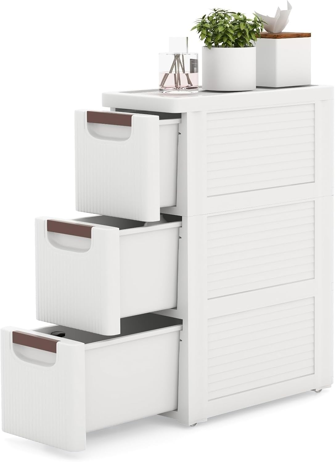 Slim Storage Drawers, Plastic Organizers w/Hidden Wheels for School Supplies, Crafts, Files & Towels, Under Table Rolling Cart for Dorm, Home & Office (7.5” x 16.5” x 22.5” (3 Drawers))