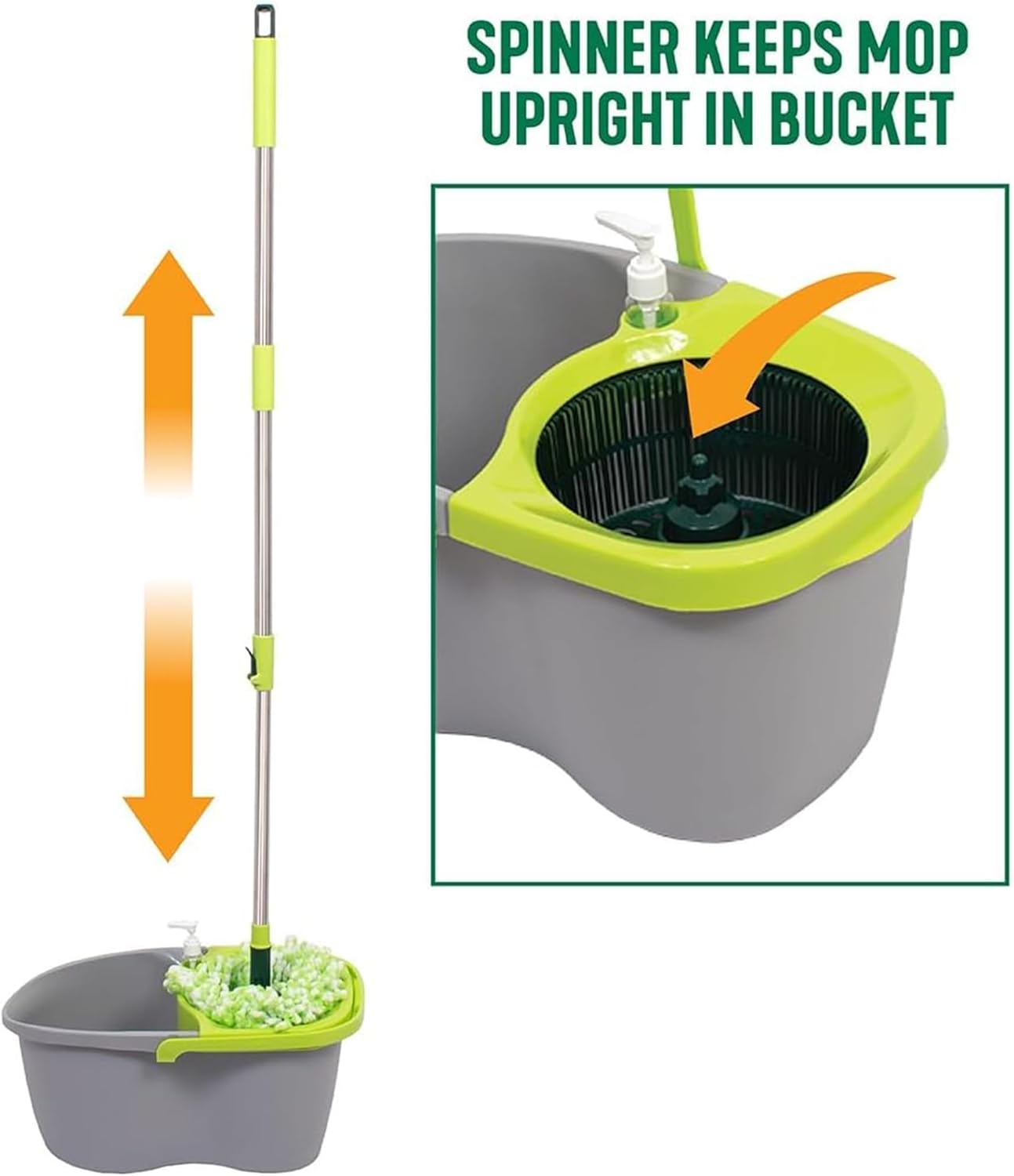 Pine-Sol Spin Mop and Bucket Set - Microfiber Mop Head with Extendable Handle and Easy Wring Bucket - Multi Surface Floor Cleaning System for Wet Mopping