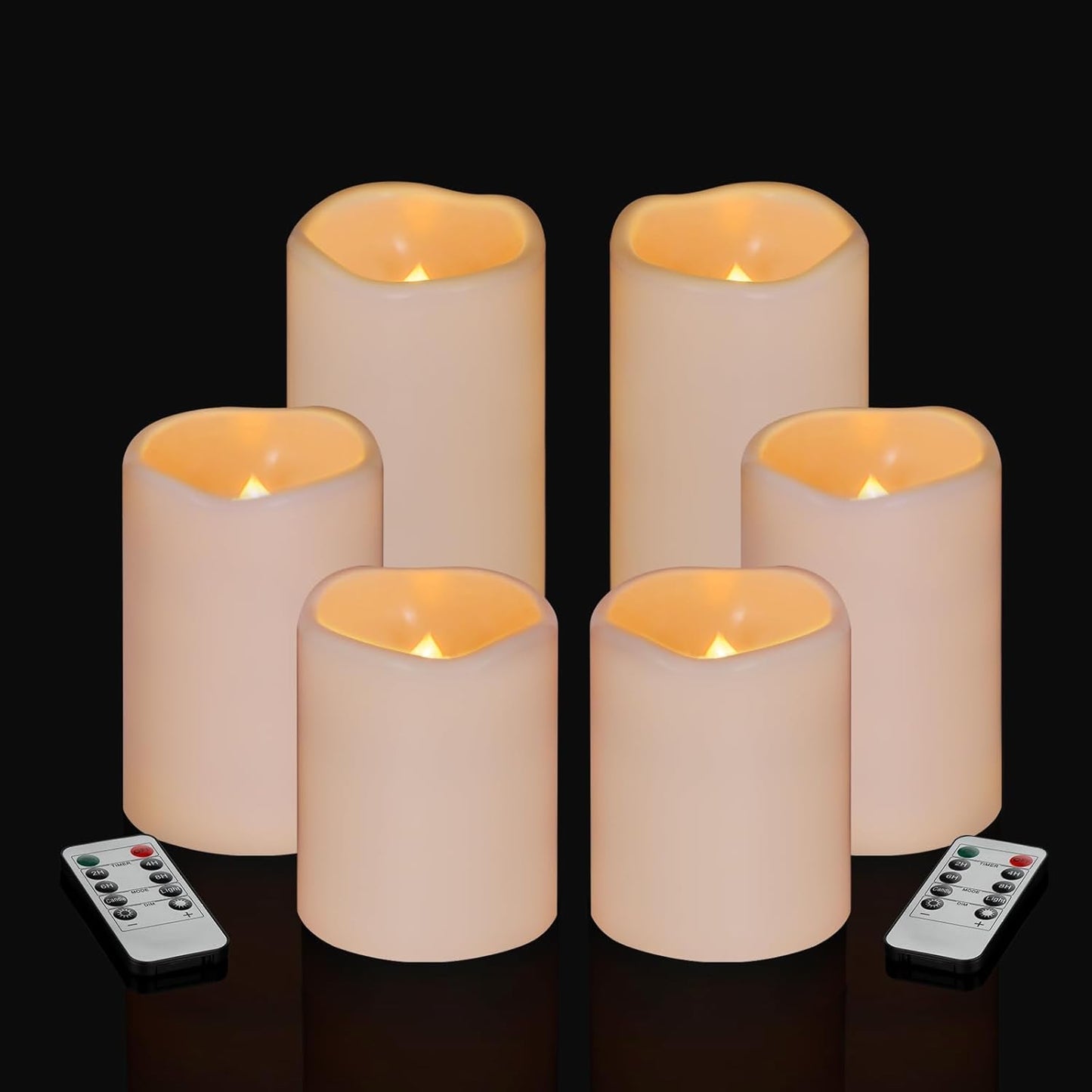 Flameless Candles 4" 5" 6" Set of 3 Ivory Outdoor Indoor Pillars 3" Diameter Battery Operated Flickering Candles Include 10-Key Remote Timer Function 400+ Hours Requires 2 AA Batteries（3 Pack)