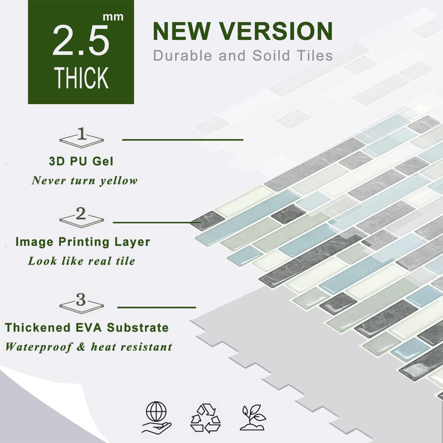 STICKGOO Thicker Design Peel and Stick, Self Adhesive Stick On Tile Backsplash for Kitchen and Bathroom, Beige & White, 12”×12”, 10 Sheets