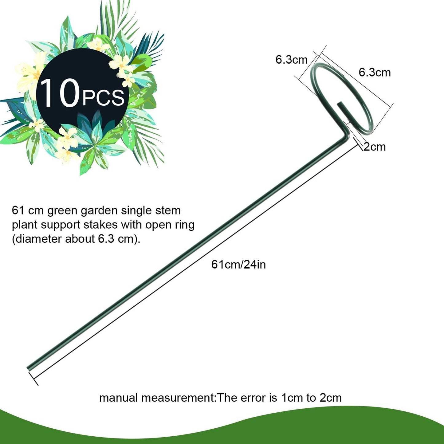 HiGift 17 inch Plant Support Stakes, 4mm Thick Garden Single Stem Flower Support Stake Amaryllis Plant Cage Support Rings with 10 pcs Plant Clips for Tomato Orchid Lily Peony Rose Flower Stem-5 Pack