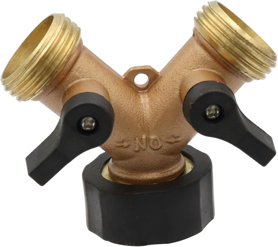 LBY 4 Way Brass Hose Splitter, 3/4" Hose Faucet Manifold, Garden Hose Connector, Tap Splitter, Solid Brass (Golden Yellow)