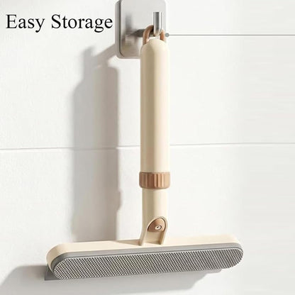5-in-1 Double-Sided Window Screen Cleaning Brush， Multi-Purpose Cleaning Brush，with Retractable Handle and Built-in Crevice Brush, Dry and Wet Use， for Home, Office & Porch Screens (Khaki)