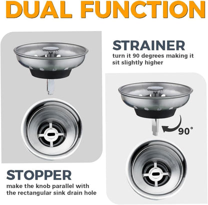 ZM Kitchen Sink Stainless Steel Basket Strainer with Drain Assembly, 3-1/2 Inch Sink Drain Stopper Plug