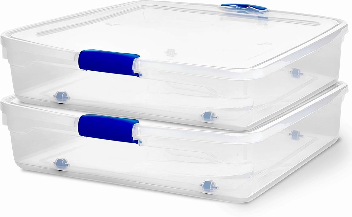 HOMZ 2-Pack Under Bed Storage, Clear Plastic Containers with Lids, 60 Quart, Gray Latch - Stackable Underbed Organizer Bins for Shoes, Bags, Clothes, and Towels
