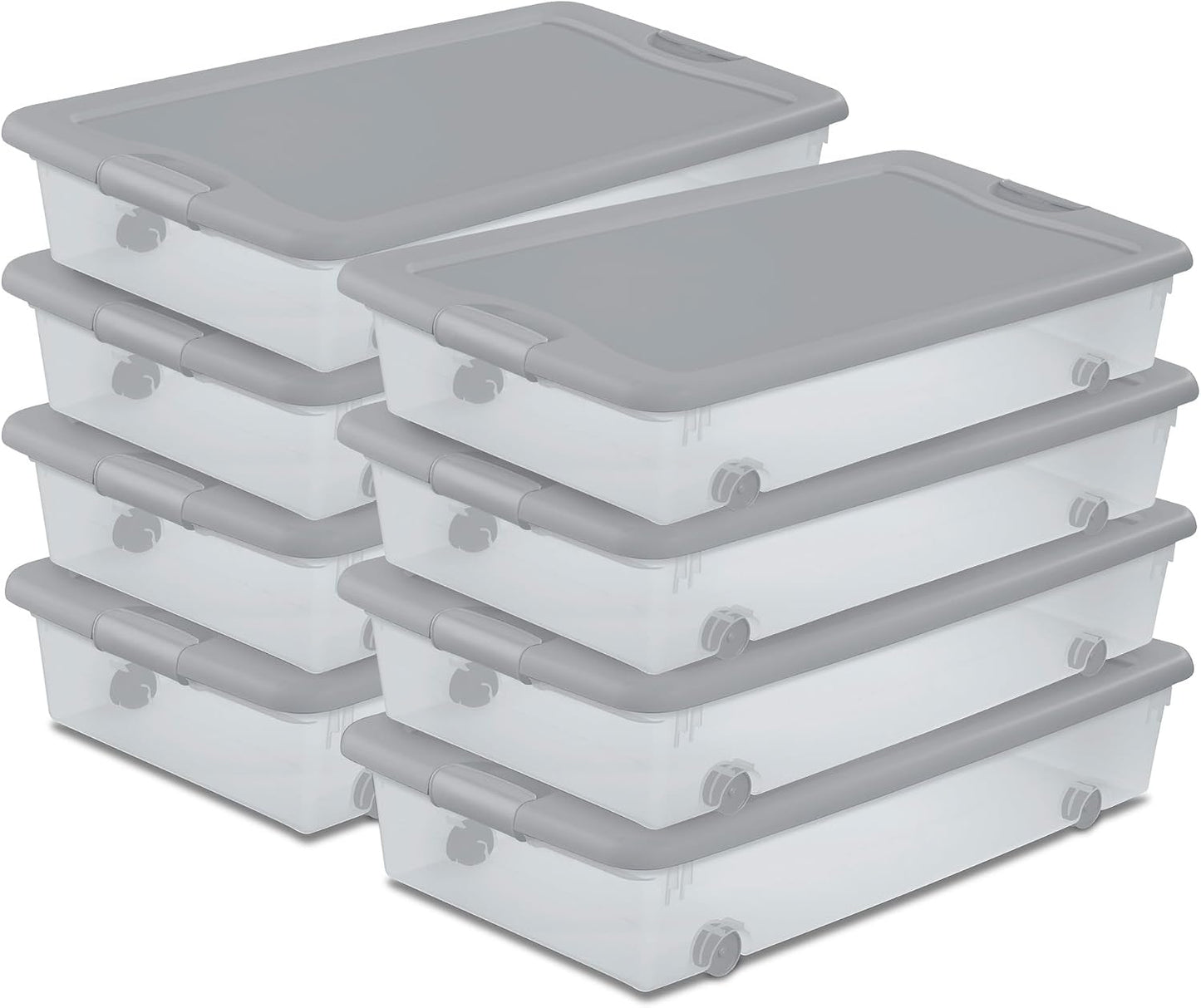 Sterilite 4-Pack 56 Quart Wheeled Latching Box, Underbed Plastic Storage Organizer, Silver - Under Bed Rolling Container Bin with Lid and Wheels for Home or Dorm Bedrooms and Closets
