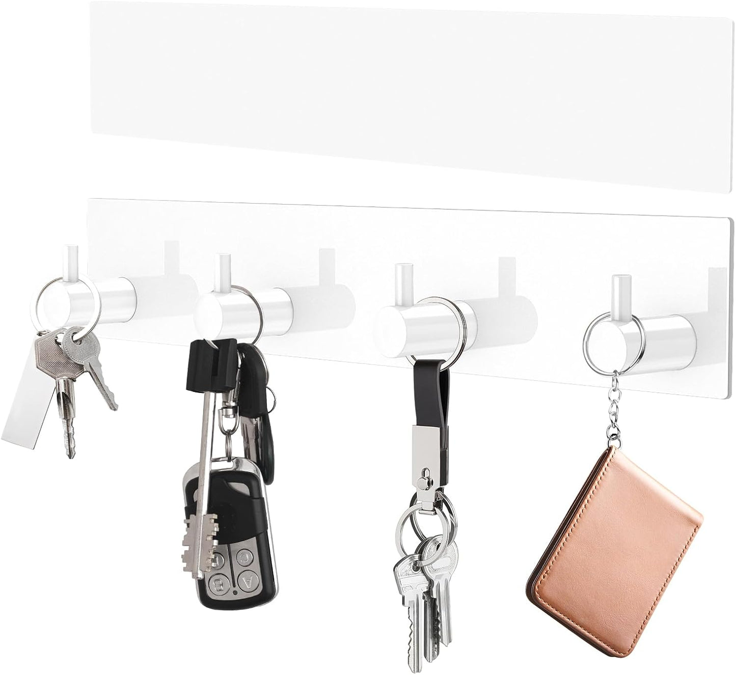VIS'V Key Holder Wall Mount, Large Adhesive Key Hanger with 4 Hooks, Black | Metal Material, No Drilling, Extra Adhesive Strip, Suitable for Entryway, Hallway, Doorway, Kitchen, Garage, Camper