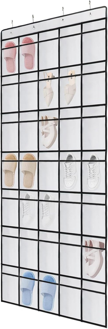 Over the Door Shoe Organizer, 12 Mesh Pockets Hanging Shoe Organizer with 4 Metal Hooks (Black)