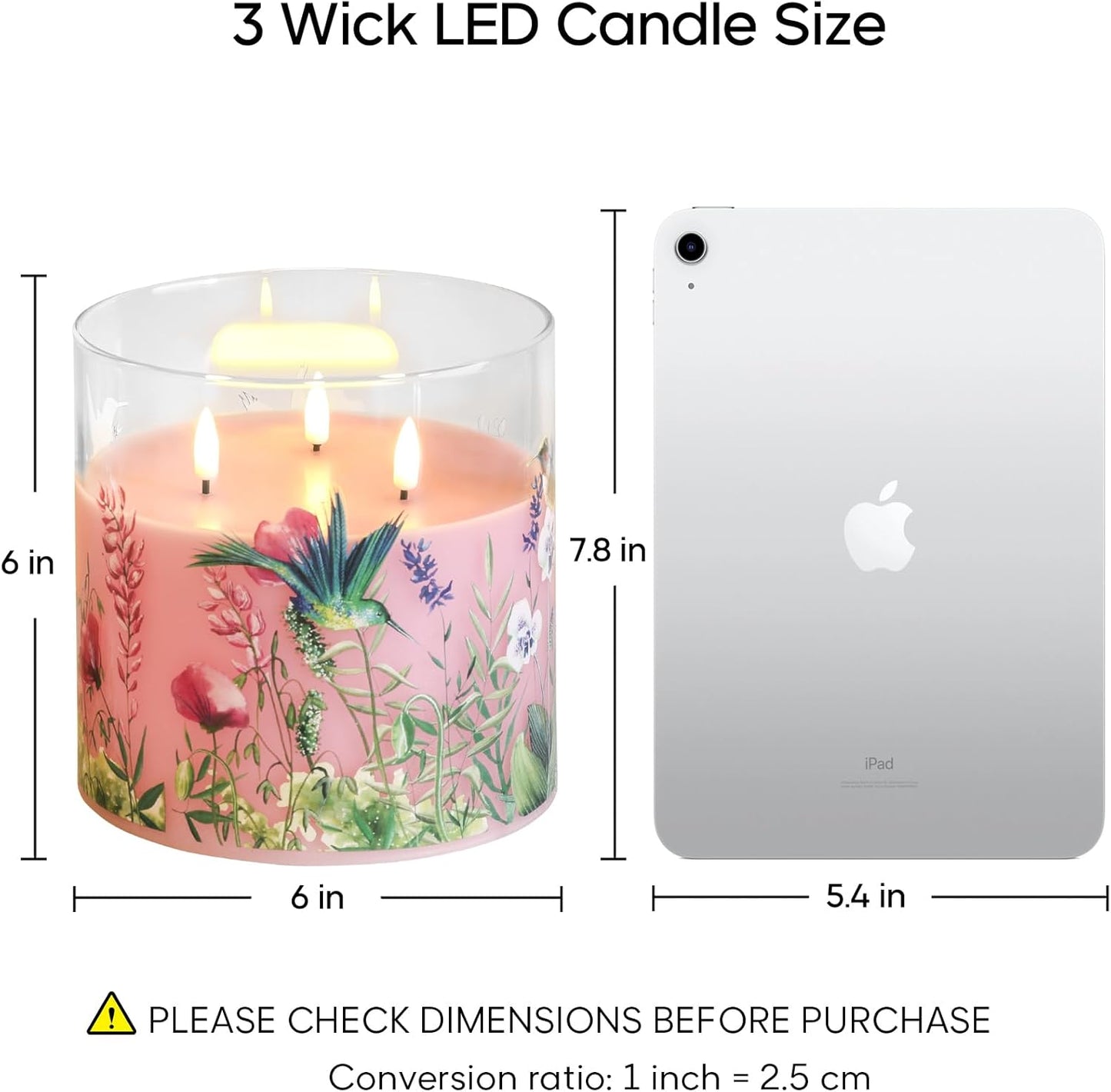 Eywamage 3 Wick Smoke Grey Glass Flameless LED Candle with Remote, Flickering Large Battery Pillar Candle Decor Φ 6" H 6"