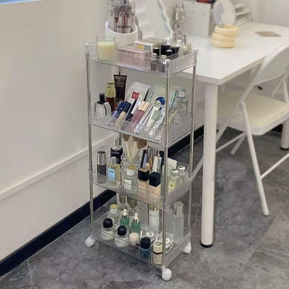 4-Tier Plastic Rolling Utility Cart with Wheels, Multifunctional Storage Organizer Cart for Home, Office, Kitchen & Bathroom, Ultra Narrow & Clear, 4.7”W * 12.8”L * 33”H