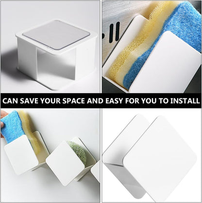 2 Pcs Punch-free Wall-mounted Sponge Storage Rack with Drainage for Kitchen Sink, Cleaning Cloth Holder, Plastic Kitchen Sponge Organizer for Countertop Use