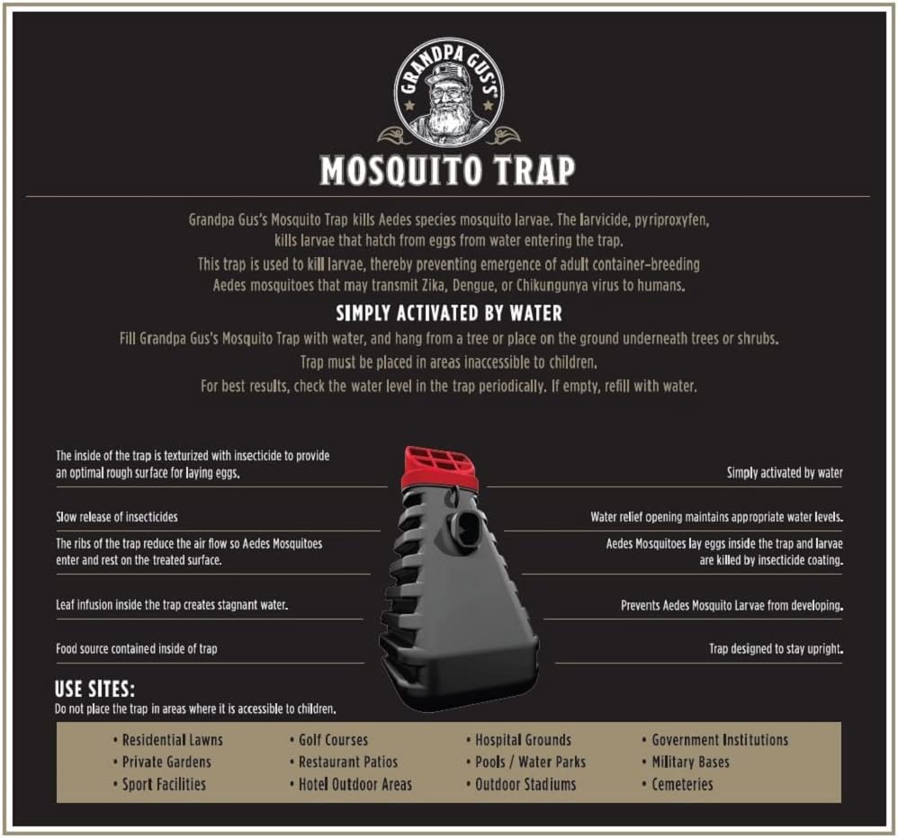 Grandpa Gus's Mosquito Trap and Outdoor Bug Killer - Water-Activated Larvae Control for Backyard, Patio, and Garden - Up to 35 Days & 1,500 Sq Ft of Protection Per Trap, 2 Pack