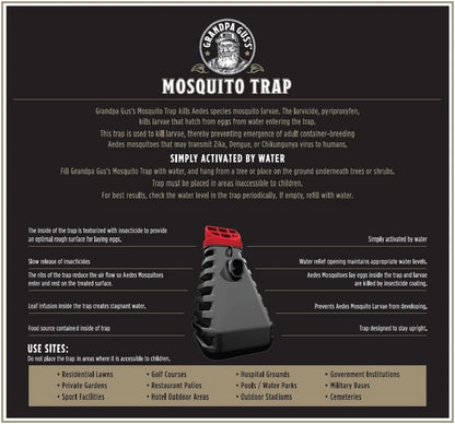 Grandpa Gus's Mosquito Trap and Outdoor Bug Killer - Water-Activated Larvae Control for Backyard, Patio, and Garden - Up to 35 Days & 1,500 Sq Ft of Protection Per Trap, 2 Pack