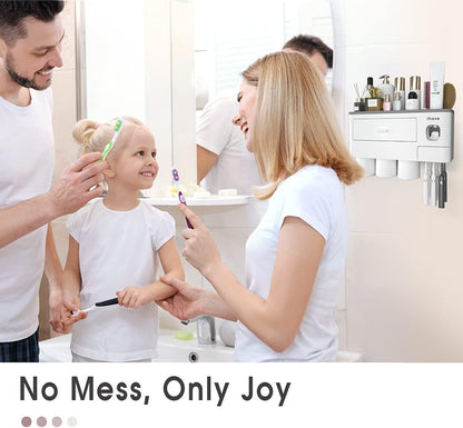 iHave Toothbrush Holders for Bathrooms, 2 Cups Toothbrush Holder Wall Mounted with Toothpaste Dispenser - Large Capacity Tray, Cosmetic Drawer - Tooth Brushing Holder & Bathroom Accessories