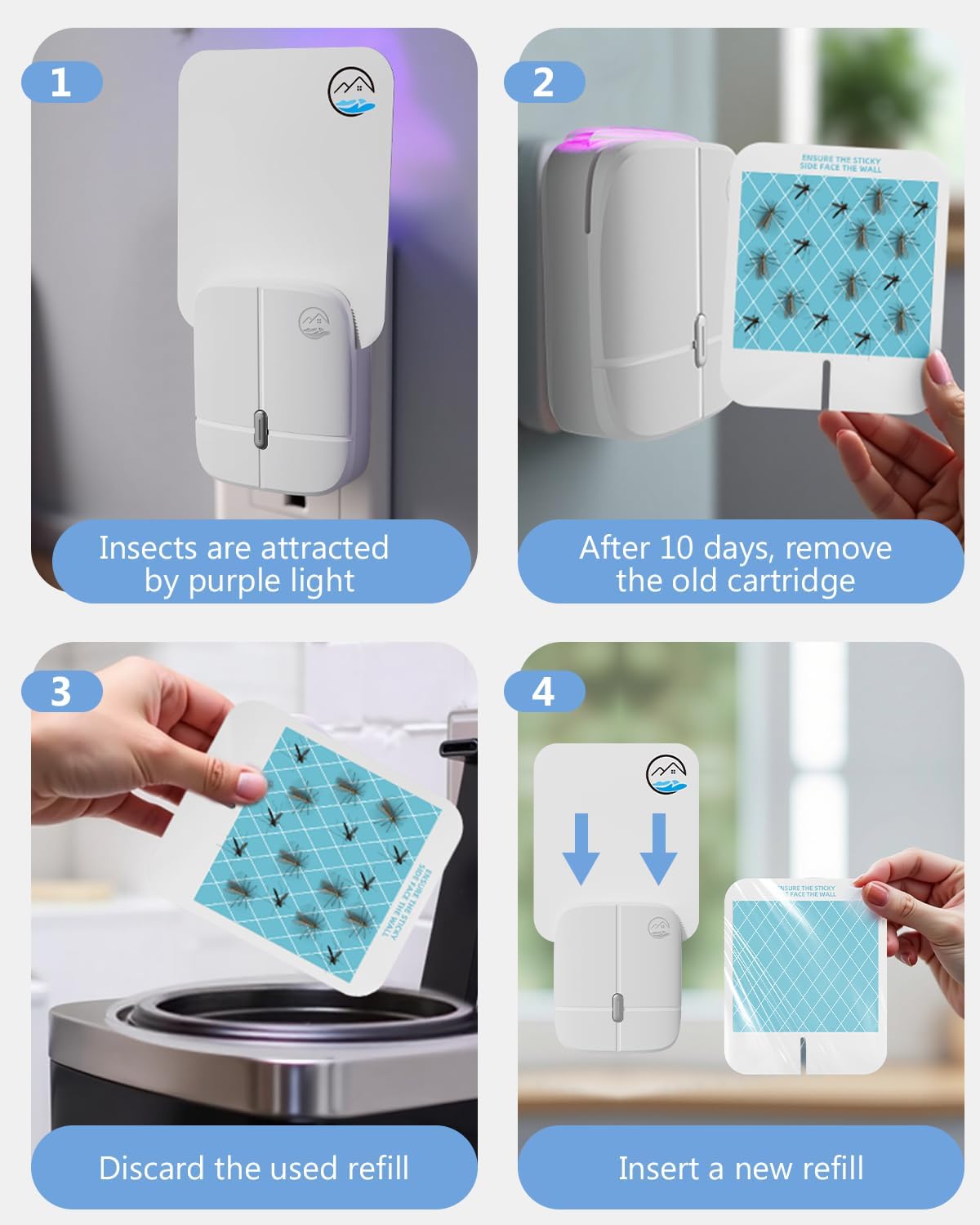 Mosiller Flying Insect Trap, Indoor Plug-in Fruit Fly Trap, Gnat Traps, 400 Total Sq Ft Protection, Suitable for Gnat, Moth, and Mosquito, and Can Used in Every Corner of Home - 1 Device +5 Glue Cards