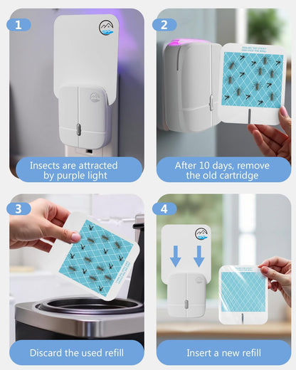 Mosiller Flying Insect Trap, Indoor Plug-in Fruit Fly Trap, Gnat Traps, 400 Total Sq Ft Protection, Suitable for Gnat, Moth, and Mosquito, and Can Used in Every Corner of Home - 1 Device +5 Glue Cards