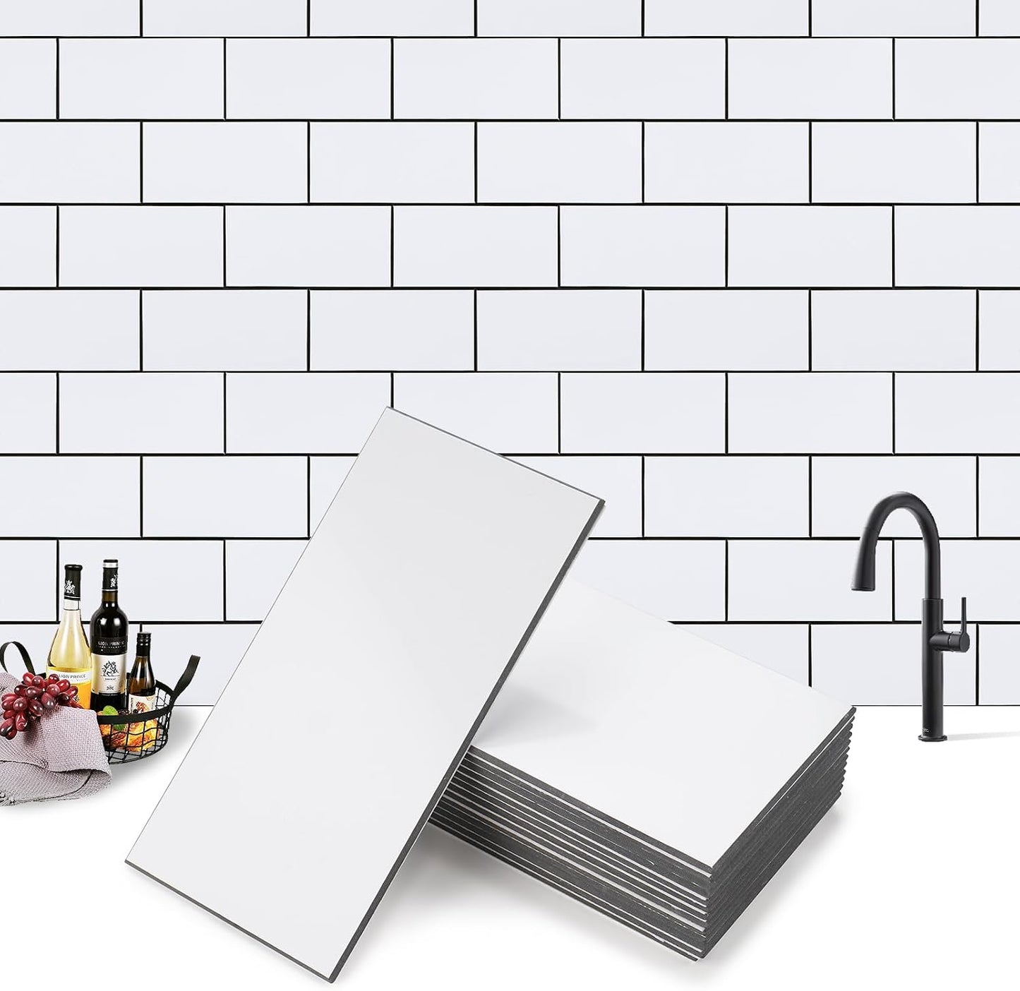 100-Piece Faux Stone Peel and Stick Backsplash Tile, Waterproof Thick PVC Stick On Subway Wall Tile for Kitchen Bathroom Laundry Room Fireplace - 3" x 6", Tan Wood