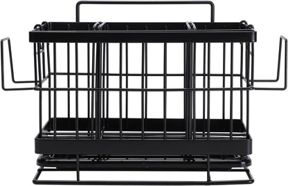 Outanaya Adjustable Stainless Steel Sponge Drain Shelf and Rag Storage Rack for Kitchen Sink, Black Wall-mounted Dish Cloth Holder with Drain Basket, 1pcs Kitchen Organizer for Cleaning