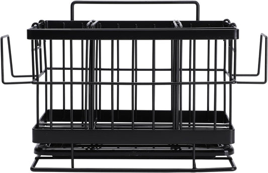 Outanaya Adjustable Stainless Steel Sponge Drain Shelf and Rag Storage Rack for Kitchen Sink, Black Wall-mounted Dish Cloth Holder with Drain Basket, 1pcs Kitchen Organizer for Cleaning