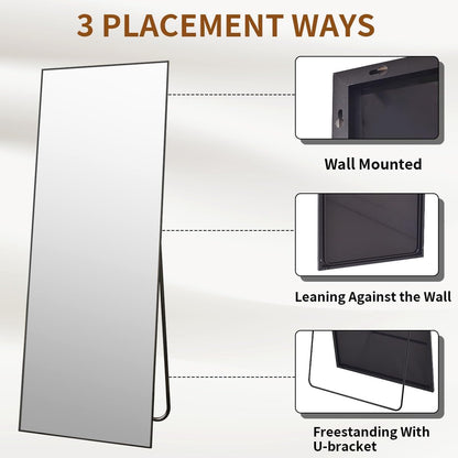 VooBang Mirror Full Length - 21" x 57" Floor Mirror with Stand, Aluminum Alloy Frame Full Body Mirror, Standing Hanging or Leaning Against Wall for Bedroom and Living Room, Black