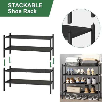 kiplant Small Shoe Rack, 4-Tier Bamboo Wood Shoe Rack for Entryway, Stackable Shoe Organizer for Hallway Closet, Free Standing Shoe Racks for Indoor & Outdoor