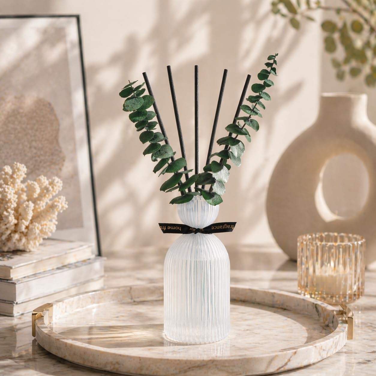 Airkeep Reed Diffuser Set 6.76 oz – Cherry Blossom Home Fragrance with Eucalyptus Sticks – Decorative Glass Bottle for Bathroom, Bedroom & Living Room Décor – Gift Ready