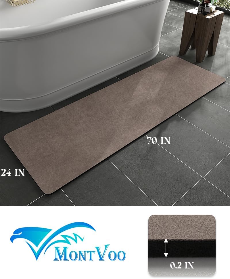 MontVoo -Bath Mat-Rubber Backing Non SlipThin Bathroom Rugs Fit Under Door- Quick Dry Absorbent Faux Suede Surface Grey Bathroom Floor Mats-Shower Rug for in Front of Bathtub Shower Gray 16x24