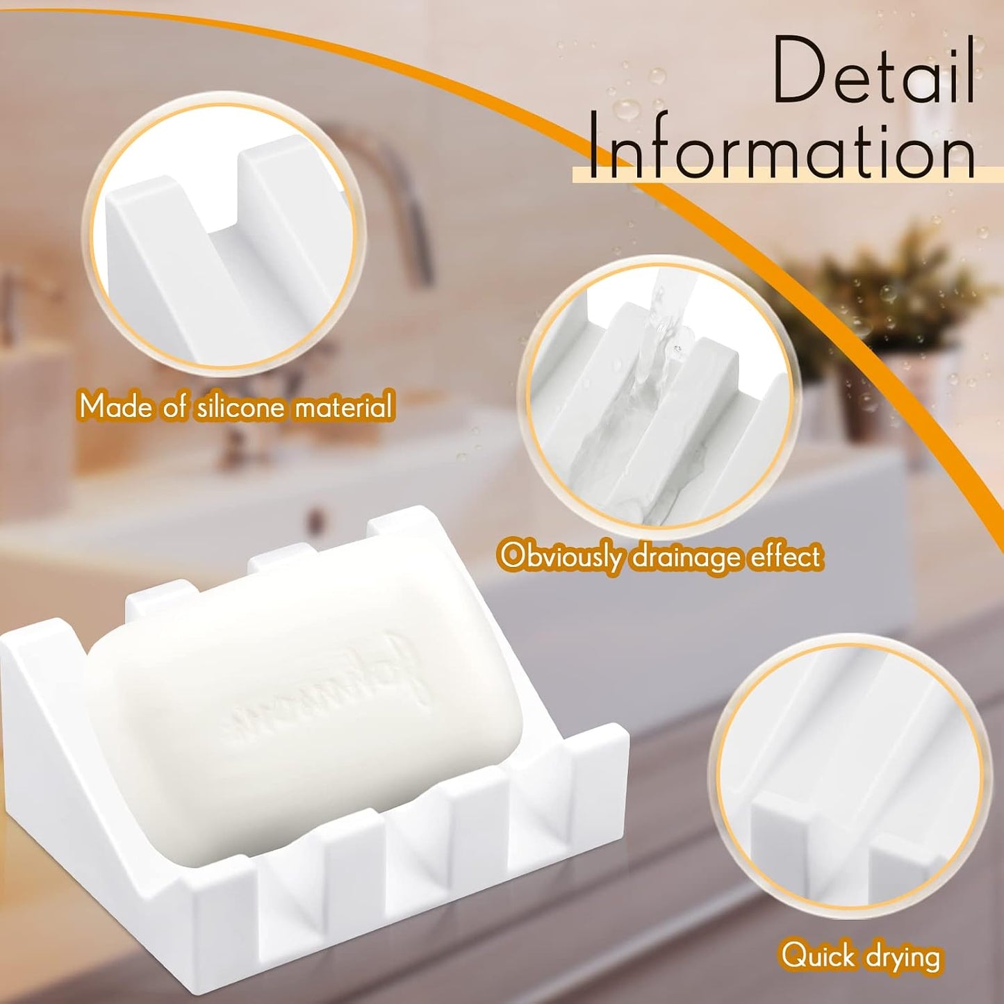 Cunhill 2 Pieces Silicone Soap Dish Self Draining Soap Dish Shower Waterfall Bar Soap Holder Tray with Drain Soap Saver for Kitchen Bathroom Accessories (Black)