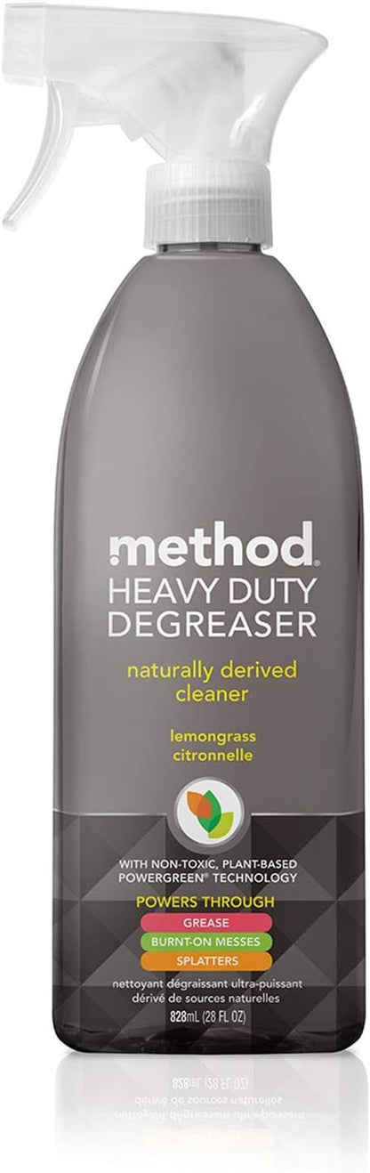 Method Heavy Duty Degreaser, Lemongrass Scent, Oven Cleaner & Stove Top Cleaner, 28 Oz Spray Bottle (Pack of 1),(Packaging may vary)