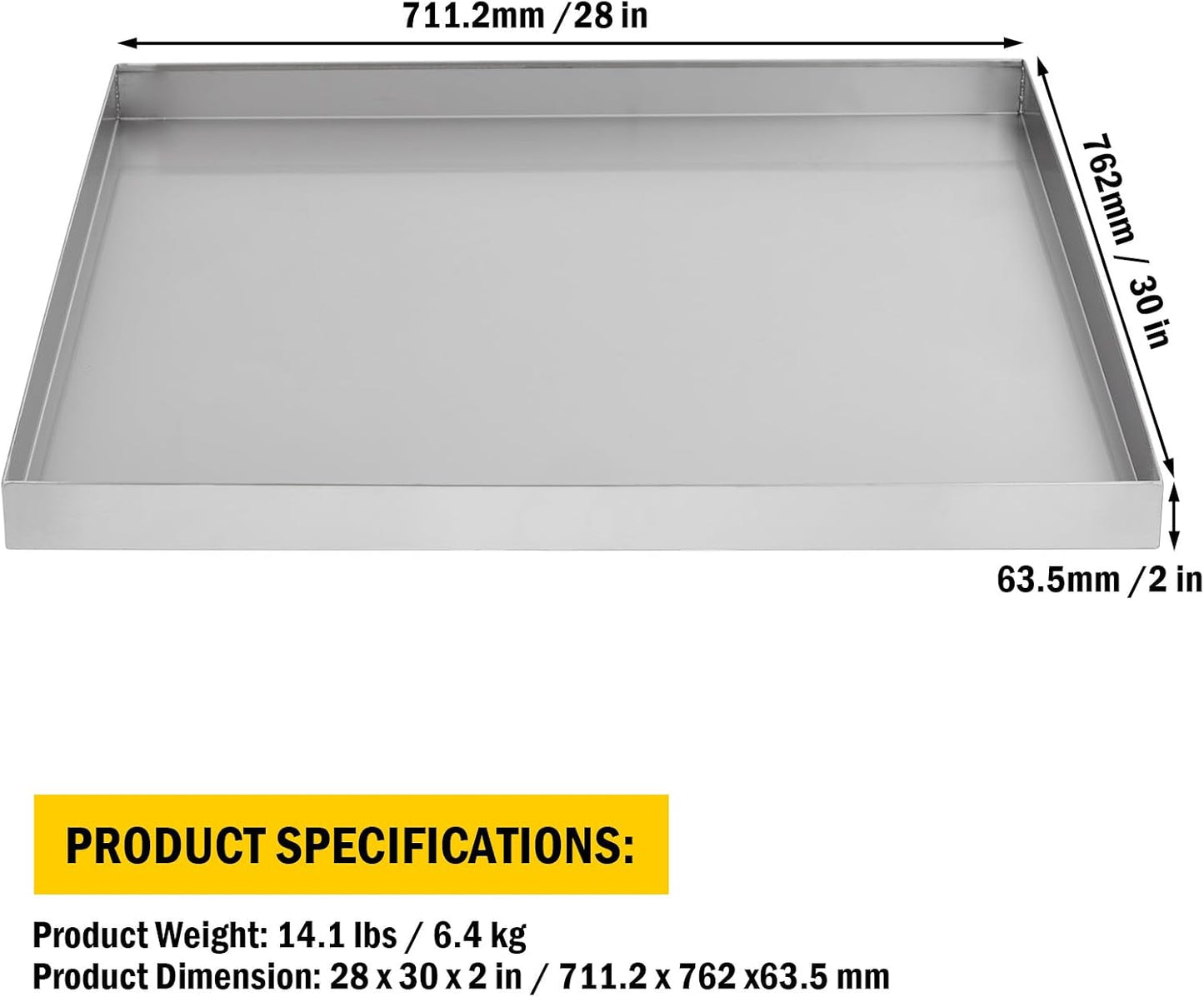 28" X 30" Washing Machine Drain Pan, Compact Washer Drip Tray, 304 Stainless Steel Heavy Duty Drip Tray with 4 Anti-Vibration Feet for Washer Dryer and Small Appliances