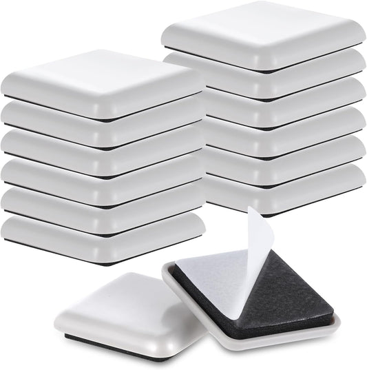 12Pcs Furniture Sliders, 1.5 Inches Self-Adhesive Furniture Sliders Pads, Square Reusable Furniture Moving Glides Sliders for Carpet Hardwood Floors Heavy Sofa Chair Table Couch Cabinet Fridge