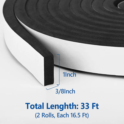 Kikerike Self Adhesive Foam Tape Weatherstrip 1/2In x 1/4In x 42Ft High Density Foam Insulation Strips Seal Weather Stripping with Strong Adhesive for Door and Window Sound Isolation Soundproofing