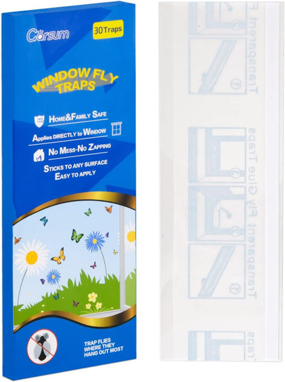 Garsum Window Fly Traps Indoor, Fly Paper Bug Sticky Strips, House Fly Killer Window Decal Non-Toxic，12 Pack