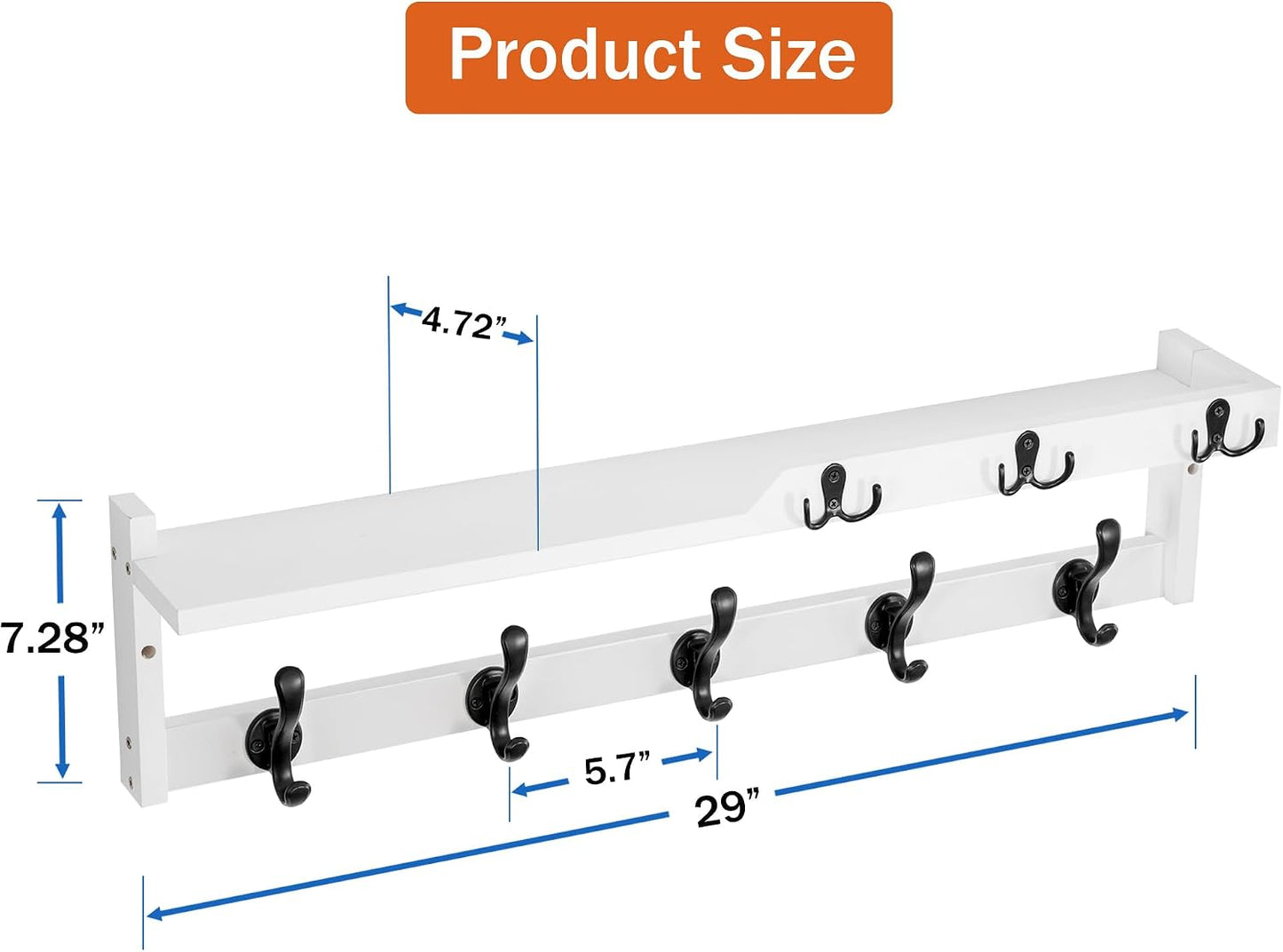 dreampossible Coat Rack Wall Mount with Shelf, Coat Hanger Wall Mount with Key Hooks and Mail Holder, Wood Entryway Floating Shelf with Hooks and Storage, Hat Rack for Wall Key Holder Mail Organizer